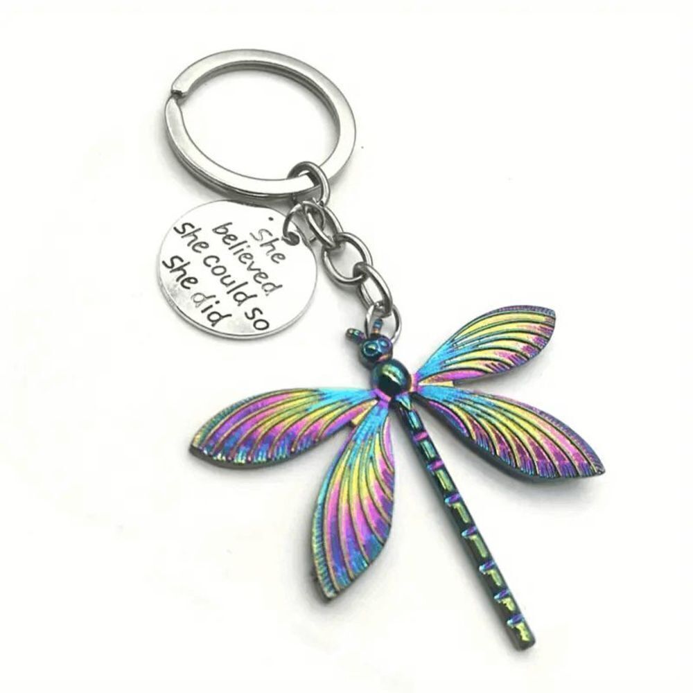 Dragonfly Keychain Keyring with Inspirational Slogan